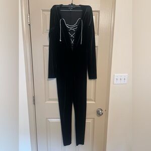Black Velour BodySuit with sequin lace.